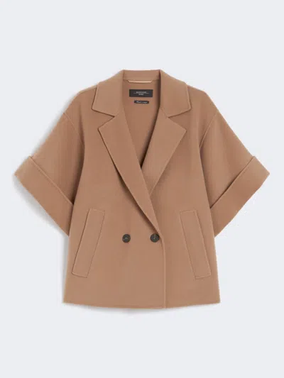 Max Mara Short Wool Broadcloth Coat In Brown