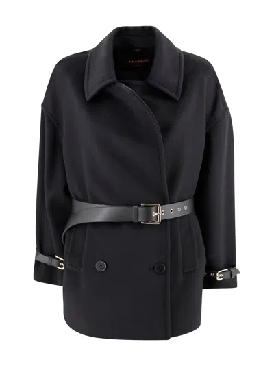 Max Mara Short Wool Coat With Belt In Black