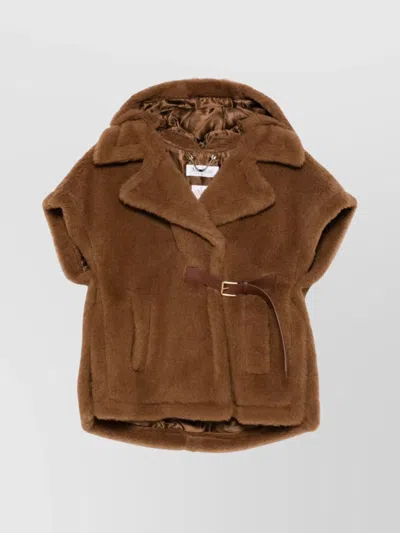 Max Mara Short Wool Coat With Hood And Belt In Brown