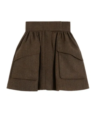 Max Mara Short Wool Skirt In Brown