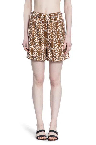 Max Mara Printed Poplin Shorts In Brown