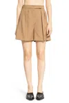 Max Mara Stretch Cotton Shorts Pleated Front In Neutral