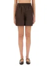 Max Mara High Waist Shorts Elastic Waistband In Brown