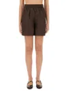 Max Mara High Waist Shorts Elastic Waistband In Brown