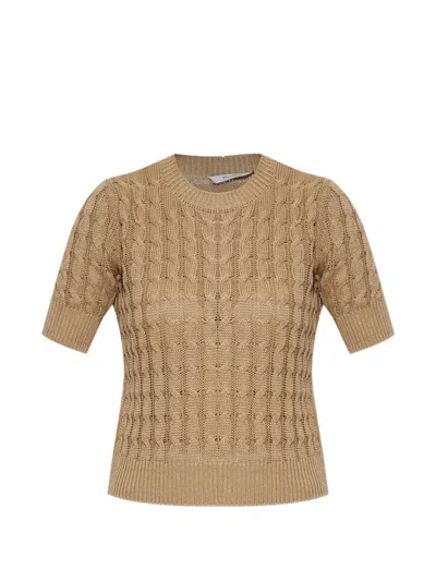 Max Mara Short-sleeve Cable-knit Top In Brown