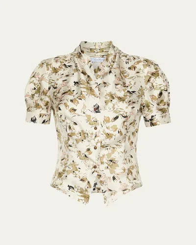 Max Mara Short-sleeve Printed Silk Top In Neutral