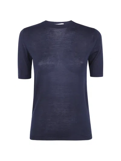 Max Mara Mxm Aceti Crew Neck Lightweight Short Sleeve Sweater In Blue