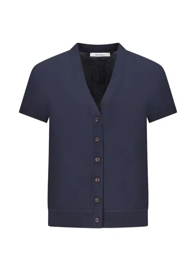 Max Mara Short-sleeve V-neck Cardigan In Blue