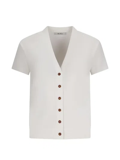 Max Mara Short-sleeve V-neck Cardigan In White