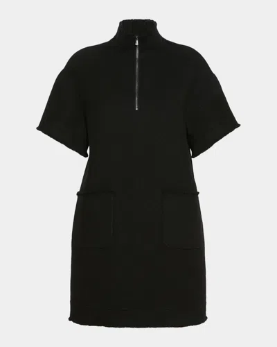 Max Mara Short-sleeve Wool Zip Mini Dress In Black