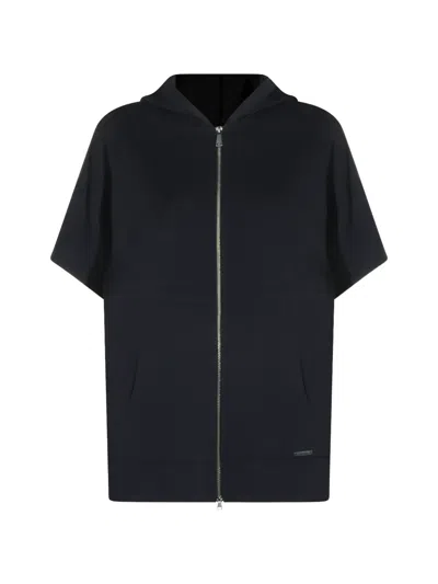 Max Mara Short-sleeve Zip-up Hoodie In Blue