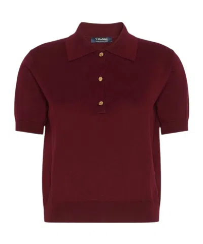 Max Mara Short-sleeved Knit Polo Shirt In Burgundy