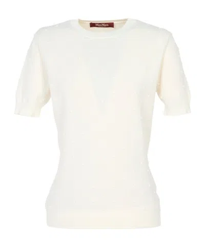 Max Mara Short-sleeved Knit Top In White