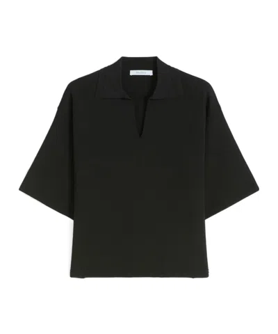 Max Mara Split-neck Short-sleeve Top In Black