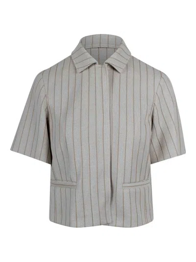 Max Mara Short-sleeved Pinstriped Pique Jersey Jacket In Green