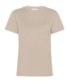 Max Mara Cotton T-shirt With Monogram And Patch Pocket In Brown