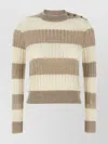 Max Mara Shoulder Button Crew Neck Striped Sweater In White