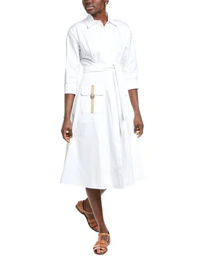Max Mara Sibari Leather-trim Silk-blend Shirtdress In White