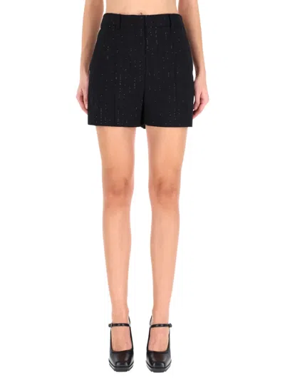 Max Mara Pianoforte Black Shorts With Pinstripe-effect Micro Sequins In Multi