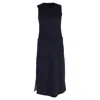 Max Mara Side Slit Midi Dress With Pockets In Navy Blue Wool