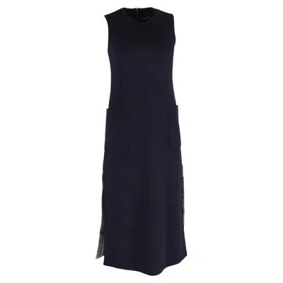Max Mara Side Slit Midi Dress With Pockets In Navy Blue Wool
