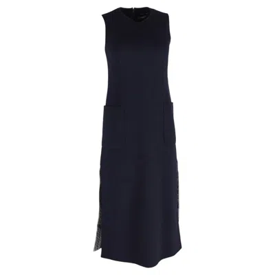 Pre-owned Max Mara Side Slit Midi Dress With Pockets In Navy Blue Wool