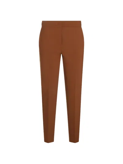 Max Mara Side-buckle Slim-fit Trousers In Brown