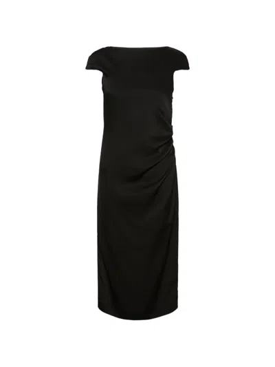 Max Mara Midi Dress Cap Sleeves Draped Side Slit In Black