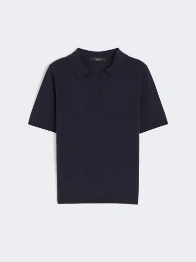 Max Mara Silk And Cotton Polo T-shirt In Blue