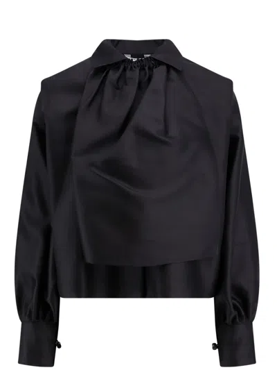 Max Mara Silk And Cotton Shirt With Jabot In Black
