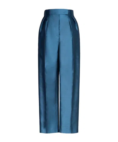 Max Mara Silk And Cotton Trousers In Blue