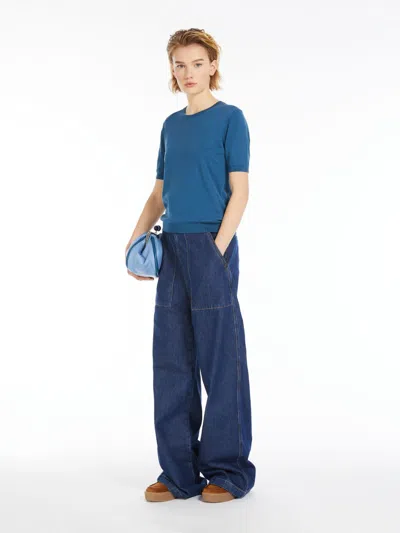 Max Mara Silk And Cotton Yarn T-shirt In Avio