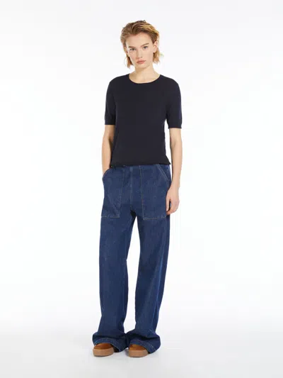Max Mara Silk And Cotton Yarn T-shirt In Navy