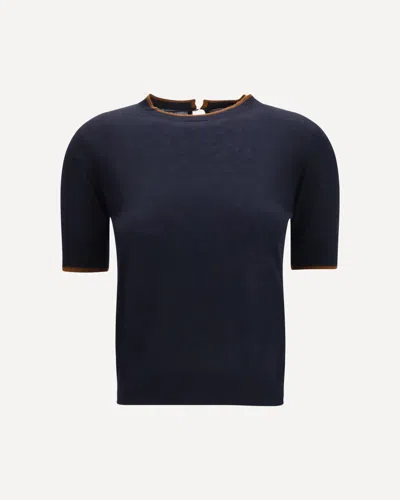 Max Mara Silk And Wool T-shirt In Blue