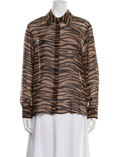 Pre-owned Max Mara Silk Animal Print Blouse In Brown