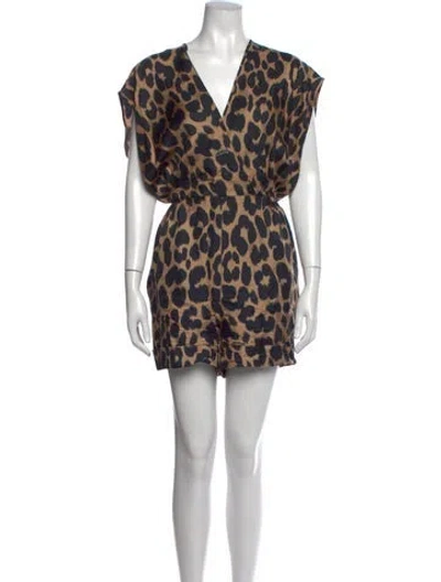 Pre-owned Max Mara Silk Animal Print Romper In Blue