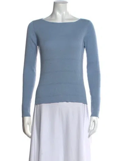 Pre-owned Max Mara Silk Bateau Neckline Sweater In Blue