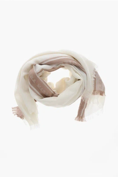 Max Mara Silk Blend Madre Scarf With All-over Monogram In Neutral
