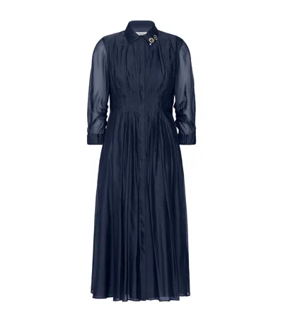 Max Mara Silk Blend Midi Shirt Dress In Blue
