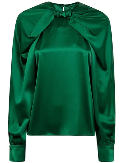 Max Mara Silk Bow-detail Blouse In Green