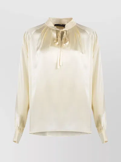 Max Mara Silk Blouse With Bow Detail And Pleated Back In Gold