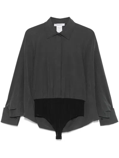 Max Mara Silk Shirt Bodysuit In Grey