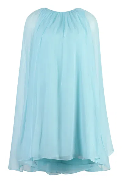 Max Mara Silk Bow-back Flared Mini Dress In Light Blue
