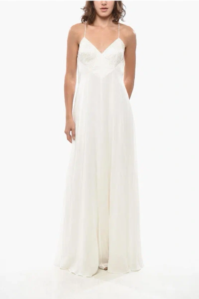 MAX MARA SILK CALMI MAXI DRESS WITH EMBROIDERED BUSTIER