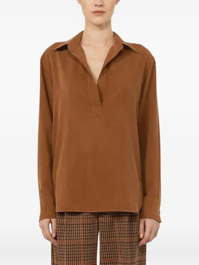 Max Mara Silk Canvas Shirt In Brown
