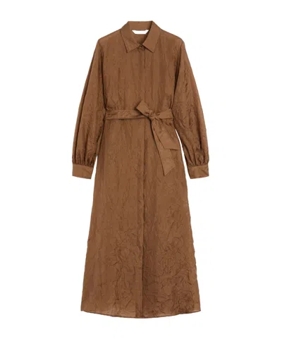Max Mara Silk Canvas Shirt Dress In Brown