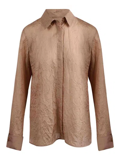 Max Mara Silk Canvas Shirt Wrinkled In Brown