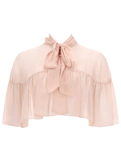 Max Mara Silk Cape With Bow In Pink