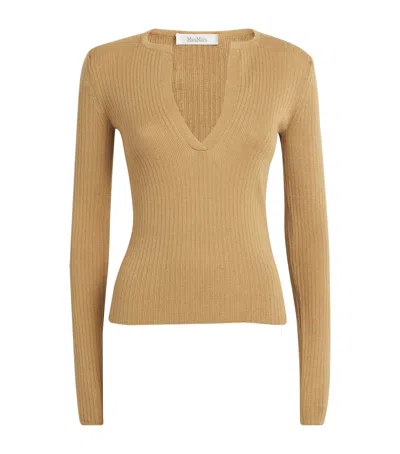 Max Mara Silk-cashmere Ribbed Sweater In Brown