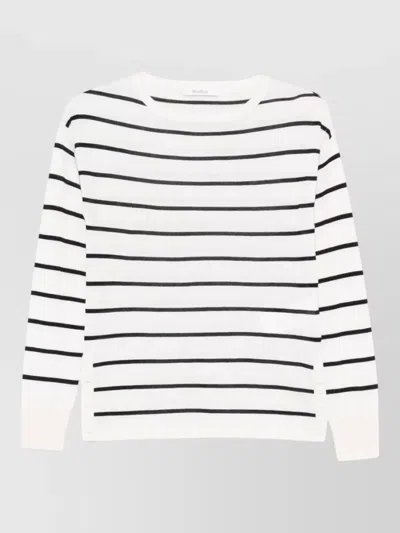 Max Mara Silk Cashmere Striped Crew Neck Sweater In Neutral